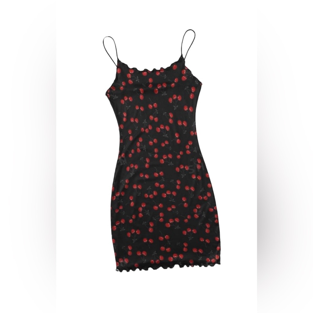 Allover Cherry
Print Lettuce Trim Dress